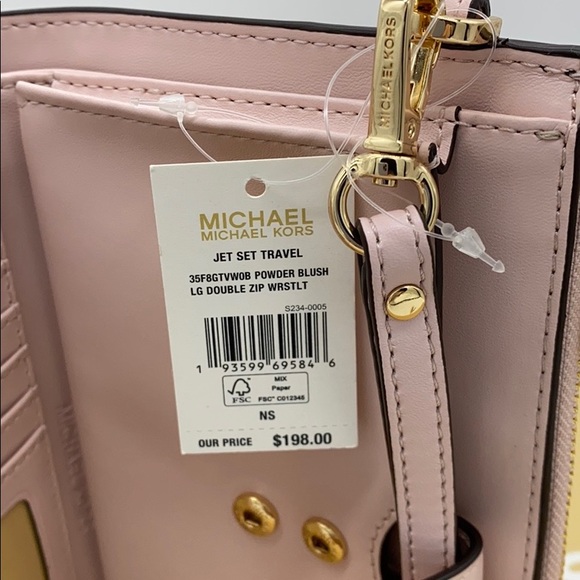 MICHAEL KORS LARGE DOUBLE ZIP WRISTLET POWDER BLUSH MULTI/ BROWN SIGNATURE - Picture 16 of 16